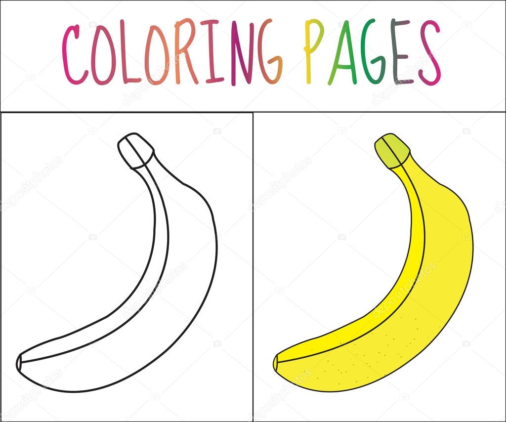 Desenho de livro para colorir. Banana. Esboço e versão colorida. Colorir  para crianças. Ilustração vetorial vetor(es) de stock de ©Amelie1 116054532